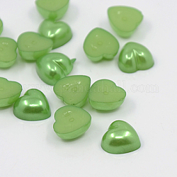 Acrylic Imitation Pearl Cabochons, Dyed, Heart, Lime Green, 10.5x10.5x5mm, about 1500pcs/bag