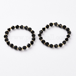 Bracelets extensibles avec perles en agate noire naturelle, facette, dés célestes à six faces, diamètre intérieur: 1-7/8~2-1/8 pouces (4.7~5.5 cm)