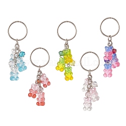 Porte-clés à breloque ours en résine transparente dégradé de couleur, avec les principaux anneaux de fer, couleur mixte, 73mm