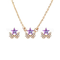 Set di gioielli in ottone, collane pendenti e orecchini, con zirconi, stella, porpora, oro