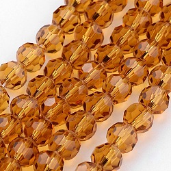 Hilos de cuentas de vidrio transparente, imitar cristal austriaco, facetas (32 facetas), redondo, vara de oro, 8mm, agujero: 1 mm, aproximamente 70~72 pcs / cadena, 20~21 pulgada