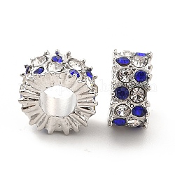 Accumuler strass de placage en alliage de perles européennes, Perles avec un grand trou   , plat rond, platine, 11x5.5mm, Trou: 5mm