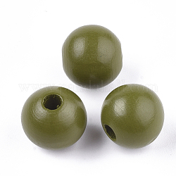 Perles européennes en bois naturel peint, Perles avec un grand trou   , ronde, olive, 16x15mm, Trou: 4mm
