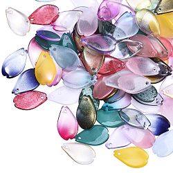 180pcs 18 Farben transparent sprühlackiertes Glas Strass Anhänger, mit Glitzerpulver, petaline, Mischfarbe, 16x9.5x2 mm, Bohrung: 1 mm, 10 Stk. je Farbe