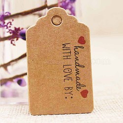 紙ギフトタグ  hange tags  美術工芸用  結婚式のための  バレンタイン・デー  愛を込めて手作りという言葉の長方形  バリーウッド  50x30x0.4mm  穴：5mm