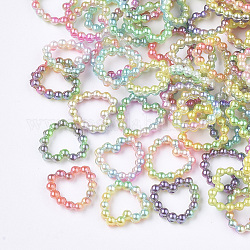 Anelli di collegamento di perle imitazione plastica plastica abs arcobaleno, sirena sfumata perla, cuore, colore misto, 11x11x2mm, misura interiore: 5.5x7 mm, circa 1000pcs/scatola