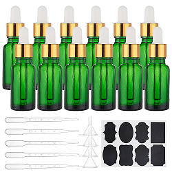 Benecreat 15шт 20 мл многоразовые зеленые стеклянные бутылки пустые стеклянные бутылки для глаз с 10 капельницами 4 воронки 2 листов для путешествий эфирные масла, парфюмерная косметическая жидкость