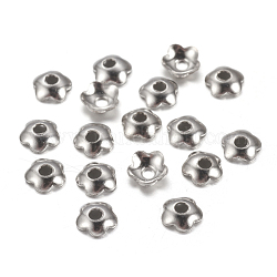 Brass Bead Caps, Flower, Platinum Color, Size: about 4mm in diameter, hole, 1.2mm