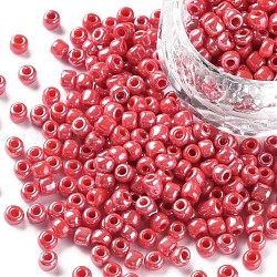 Glass Seed Beads, Opaque Colors Lustered, Round, Crimson, 4mm, Hole: 1.5mm, about 4500pcs/pound