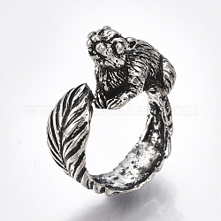 Сплав манжеты кольца пальцев, широкая полоса кольца, белка, античное серебро, Размер 9, 19 мм