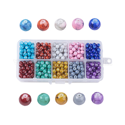 Drawbench Glass Beads, Round, Mixed Color, 6~6.5x6mm, Hole: 1mm, about 74pcs/compartment, 740pcs/box, packaging box: 13.5x7x3cm