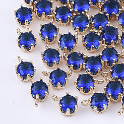 Transparent Glass Charms, with Brass Findings, Faceted, Crown, Light Gold, Medium Blue, 8.5x6x5mm, Hole: 1mm