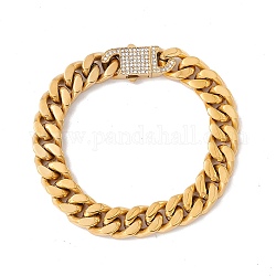 Placage ionique (ip) 304 bracelet gourmette en acier inoxydable avec fermoir cadenas en strass cristal pour femme, or, 8-1/2 pouce (21.5 cm), lien: 14x11x4.5 mm