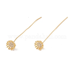 Spille a forma di fiore con micro pavé di zirconi cubici trasparenti in ottone, oro, 48.5mm, pin: 21 calibro (0.7 mm), fiore: 8 mm di diametro