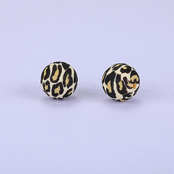 Круглые силиконовые бусины с леопардовым принтом, коричневые, 15x15 мм, отверстие : 2 мм