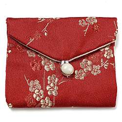 Sacchetti per riporre gioielli in tessuto floreale in stile cinese, con pulsante di plastica, astuccio regalo rettangolare per gioielli per braccialetti, orecchini, anelli, modello casuale, firebrick, 7.5x8.5x0.3~0.7cm
