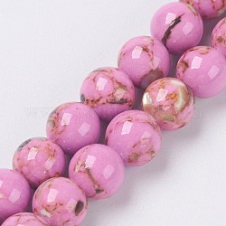 Chapelets de perles de coquillage de mer et turquoise synthétique, ronde, flamant, 10mm, Trou: 1.2mm, Environ 40 pcs/chapelet, 15.5 pouce (39.5 cm)