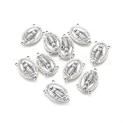 Holy Oval Carved Virgin Mary Tibetan Style Alloy Chandelier Component Links, 3 Loop Connectors, Rosary Center Pieces, Antique Silver, Lead Free & Cadmium Free, 23x14.5x3mm, Hole: 1mm, about 470pcs/kg