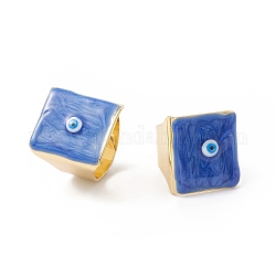 Smalto quadrato con anelli a fascia larga malocchio, veri anelli regolabili in ottone placcato oro 18k per donna uomo, blu, 18.5mm, diametro interno: 17mm