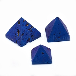Decoraciones de exhibición de hogar de cuarzo geode druzy electrochapado natural, pirámide, azul chapado, 40x40x39mm