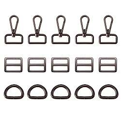 15 stücke 3 stil geldbörse herstellung von Zubehörsen, einschließlich Eisen-D-Ringe, Schiebeschnallen aus Legierung und drehbare Verschlüsse, Metallgrau, 25~49.5x31.5~35x3~4.5 mm, 5pcs / style