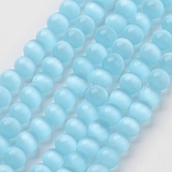 Katzenaugen-Perlen, Runde, Himmelblau, 10 mm, Bohrung: 1 mm, ca. 39 Stk. / Strang, 15 Zoll