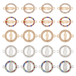 Hobbiesay 50 pièces 5 styles religion alliage connecteur breloques, avec strass, maillons ronds plats motif vierge, couleur mixte, 18~23x15~24x1.7~2mm, Trou: 1.8mm, 10 pièces / style