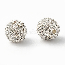 Perline in lega, con rhinestones, grado a, tondo, colore argento placcato, chiaro, Dimensioni: su 10 mm di foro di diametro: 2 mm
