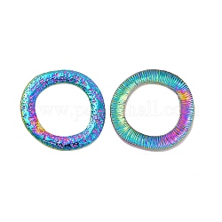 Ion Plating(IP) 304 Stainless Steel Linking Ring, Hammered Round Ring, Rainbow Color, 32.5x1.5mm, Hole: 20.5mm