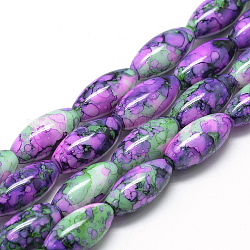 Chapelets de perles en verre peint, tourbillon de perles de verre, ovale, violette, 22x10~10.5mm, Trou: 1mm, Environ 37 pcs/chapelet, 33.06 pouce (83.9 cm)