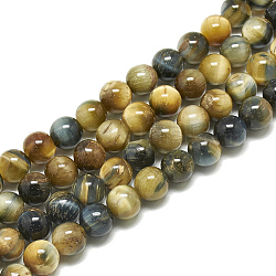 Natürlichen Tigerauge Perlen Stränge, gefärbt, Runde, dunkelgolden, 10 mm, Bohrung: 1 mm, ca. 38 Stk. / Strang, 14.9~15.3 Zoll