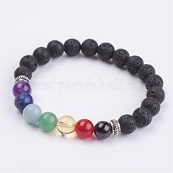 Natural Gemstone Beads Stretch Bracelets, with Donut Tibetan Style Alloy Spacer Beads, 1-7/8 inch~2 inch(49~51mm)