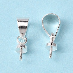 Latón taza perla clavija fianzas pin colgantes, por medio perforó abalorios, color plateado, 11x4x3mm, pin: 0.6 mm