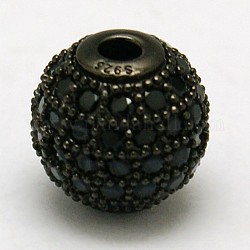Runde 925 Sterling Silber Perlen, mit Mikro ebnen Zirkonia, Metallgrau, 8 mm, Bohrung: 1 mm