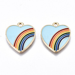 Light Gold Plated Alloy Pendants, with Enamel, Cadmium Free & Lead Free, Heart, Light Sky Blue, 20x18x1.5mm, Hole: 1.8mm