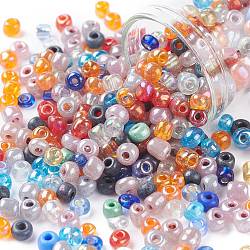 Perles de rocaille en verre, mixedstyle, ronde, couleur mixte, 4x3mm, Trou: 1mm, environ 11110 pcs/1000 g