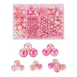 497 pz 5 stile arcobaleno abs imitazione perle di plastica perle, perle di perle a sirena sfumata, tondo, rosa caldo, 4~12x3.5~11.5mm, Foro: 1.2~2 mm