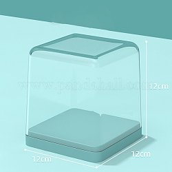 Boîtes d'affichage de figurines d'action de jouets en plastique transparents carrés, Vitrine anti-poussière pour figurines avec socle, turquoise pale, 12x12x12 cm