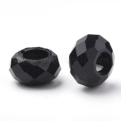 Perles acryliques, Perles avec un grand trou   , facette, rondelle, noir, 13~14x8~8.5mm, Trou: 5.5mm