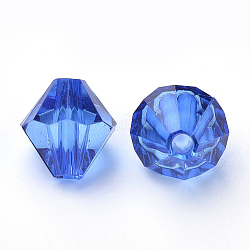 Abalorios de acrílico transparentes, bicono, azul, 14x13.5mm, agujero: 2.5 mm, aproximamente 470 unidades / 500 g.