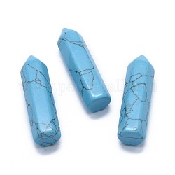 Perles en turquoise synthétique, pas de trous / non percés, pour création de fil enroulé pendentif , balle, lumière bleu ciel, 36.5~40x10~11mm