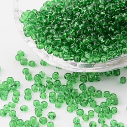 8/0 Glass Seed Beads, Transparent Colours, Round, Green, about 3mm in diameter, hole: 0.8mm, about 10000pcs/bag