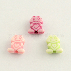 Craft Style Acrylic Beads, Frog, Mixed Color, 10x9x4mm, Hole: 2mm, about 1300pcs/500g