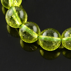 Natural Crackle Quartz Beads Strands, Dyed, Round, Green Yellow, 10~11mm, Hole: 1mm, about 39pcs/strand, 14.9 inch
