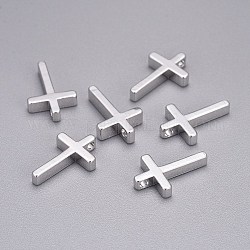 Латунные крошечные крестики, платина, 13x8.5x2.5 мм, отверстие : 1.4 мм