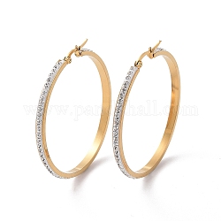 304 Stainless Steel Hoop Earrings, with Polymer Clay and Rhinestone, Ring, Golden, Crystal, 51x49x3.5mm