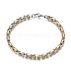 Ion Plating(IP) Two Tone 201 Stainless Steel Byzantine Chain Bracelet for Men Women, Nickel Free, Real 18K Gold Plated, 8-1/2 inch(21.5cm)