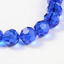 Имитация австрийских кристаллов, класс AAA, граненые круглые, синие, 12 мм, отверстие : 0.9~1 мм, около 33 шт / нитка, 15.7 дюйм