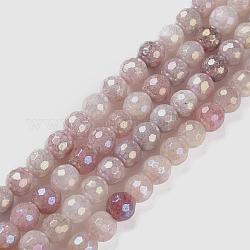 Perle rotonde naturali di quarzo fragola elettrolitico, sfaccettato, 6mm, Foro: 1 mm, circa 66pcs/filo, 15.55'' (39.5 cm)
