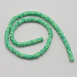 Filo fatto a mano di perle di argilla polimerica. accessori fai da te per la realizzazione di staffe e collane, rotondo e piatto, verde chiaro, 4x1mm, Foro: 1.5 mm, circa 350pcs/filo, 15.35'' (39 cm)
